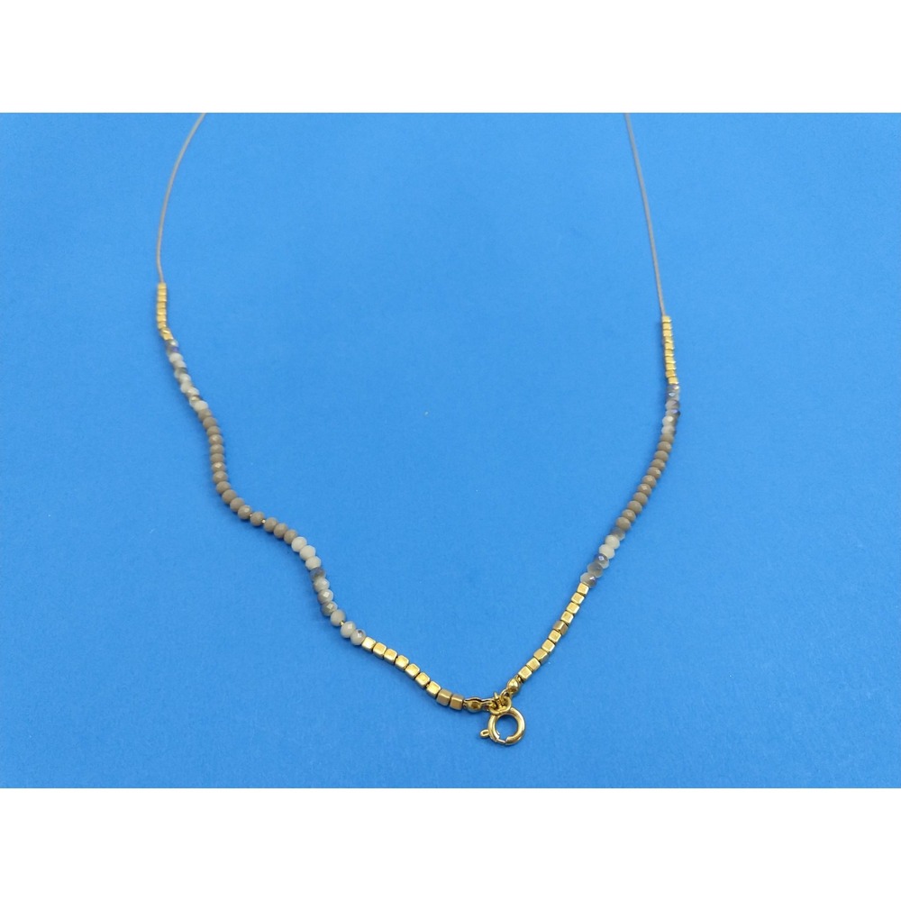Gold Tone Nugget Beaded Gemstone Necklace with Clasp for Charm